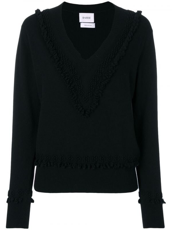  Barrie Romantic Timeless Cashmere V Neck Pullover - Black 