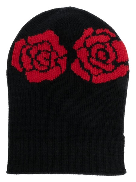 Barrie Rose-embroidered Crochet Beanie - Black 