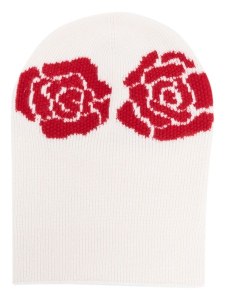  Barrie Rose-embroidered Crochet Beanie - White 