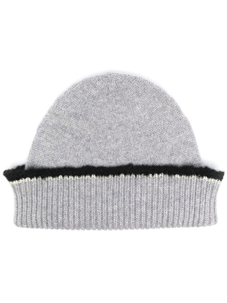  Barrie Shearling-trim Cashmere Beanie - Grey 