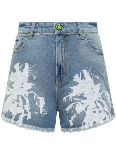  Barrow Abstract-pattern Print Denim Shorts - Blue 