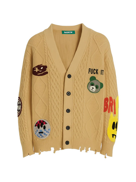  Barrow Cable-knit Distressed Cardigan - Yellow 