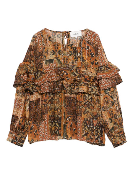  Ba&sh Floral-pattern Ruffled-detail Blouse - Brown 