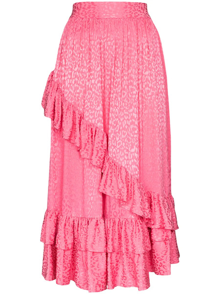  Batsheva Diagonal Ruffle Midi Skirt - Pink 