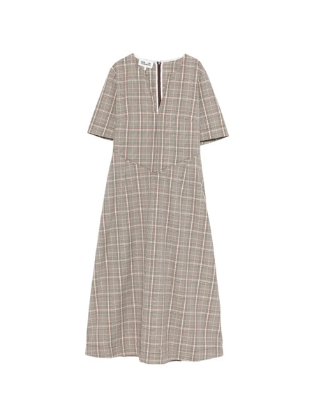  Baum Und Pferdgarten Avia Checked V-neck Midi Dress - Neutrals 