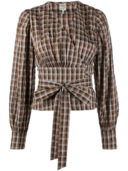  Baum Und Pferdgarten Gingham-print Wrap Blouse - Brown 