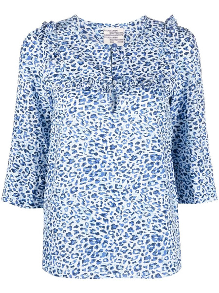  Baum Und Pferdgarten Maple Leopard-print Organic Cotton Blouse - Blue 