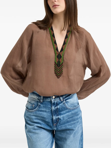  Bazar Deluxe Beaded-detail V-neck Blouse - Brown 