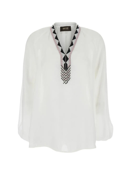  Bazar Deluxe Beaded V-neck Blouse - White 
