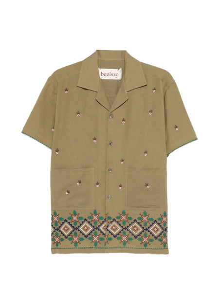  Baziszt Hem-embroidered Shirt - Green 