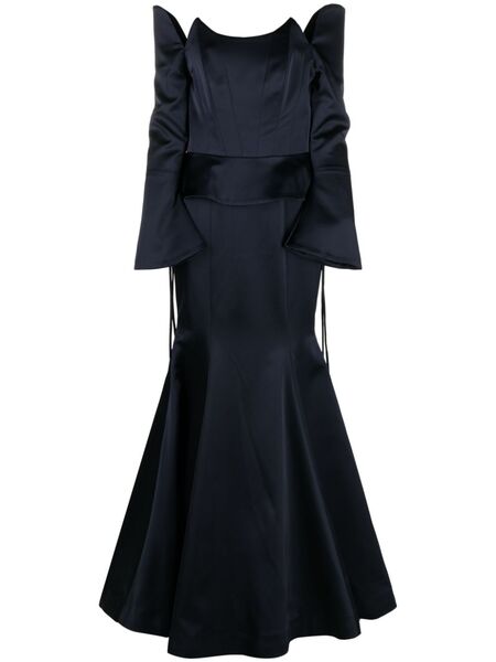  Bazza Alzouman Off-shoulder Satin Fishtail Gown - Blue 