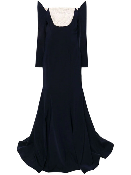  Bazza Alzouman Off-shoulder Satin Fishtail Gown - Blue 
