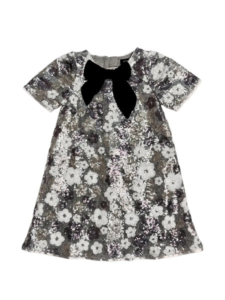  Bcbg Kids Floral Sequin Bow Dress - Silver 