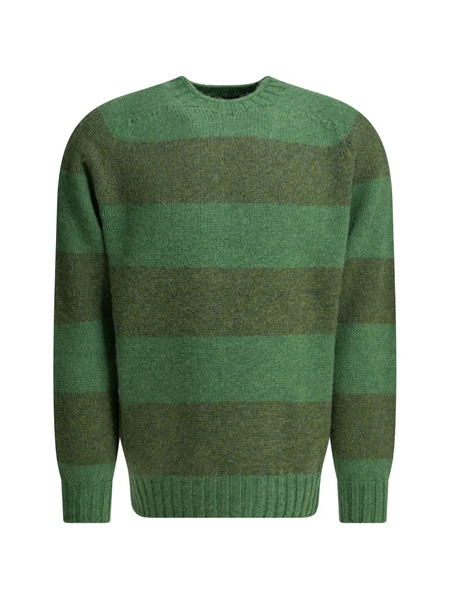  Beams Plus Striped Crew-neck Sweater - Green 