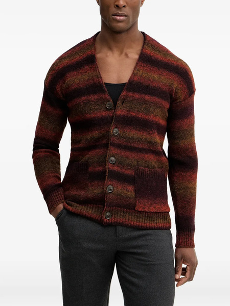  Benetton Striped Button Cardigan - Red 