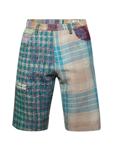  Better With Age Isaac Kantha Patchwork Shorts - Blue 