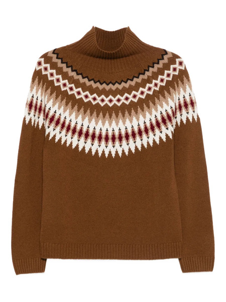  Beyou Fair Isle High-neck Sweater - Brown 