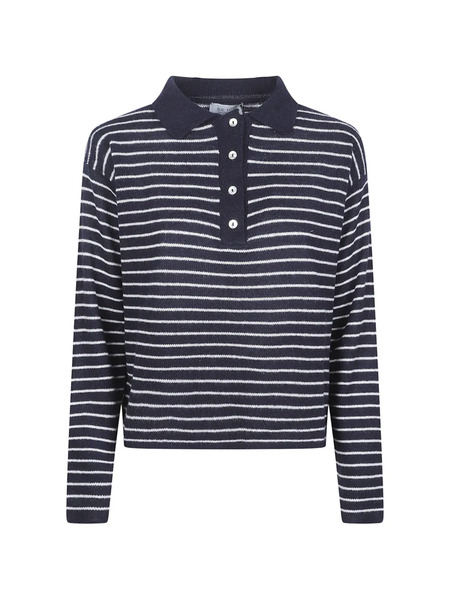  Beyou Striped Collared Knitwear - Blue 