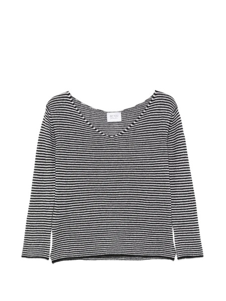  Beyou Striped V-neck Sweater - Black 