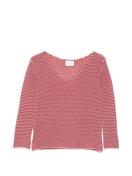 Beyou Striped V-neck Sweater - Red 