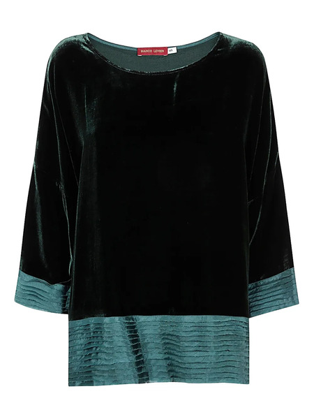  Bianco Levrin Velvet Pleated-hem Top - Green 