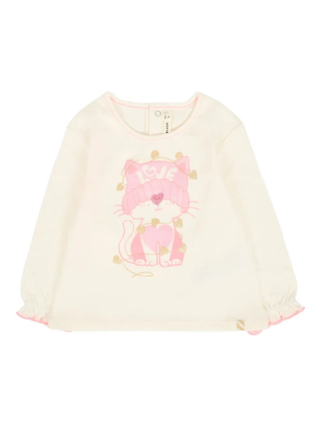  Billieblush Cat-print Ruffled-cuff Top - Neutrals 