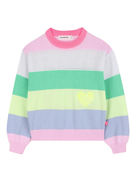  Billieblush Striped-pattern Heart-appliqué Sweater - Pink 