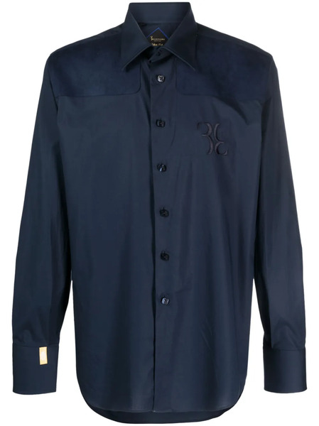 Billionaire Suede-panel Cotton Shirt - Blue 