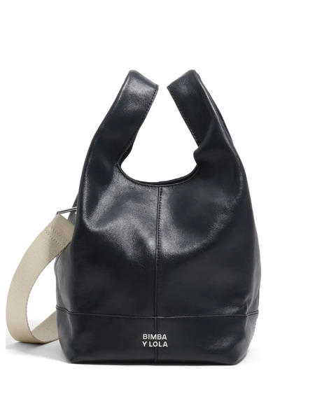  Bimba Y Lola Medium Paper Leather Tote Bag - Black 