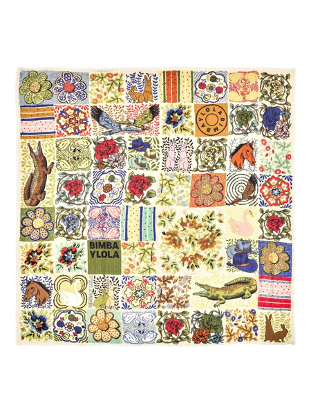  Bimba Y Lola Mosaic Fringed Scarf - Yellow 