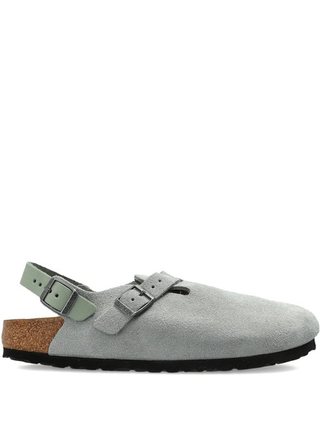  Birkenstock Buckle Strap Suede Mules - Grey 