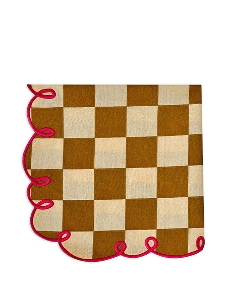  Bitossi Home Checkerboard Scalloped Napkins (set Of Two) - Brown 