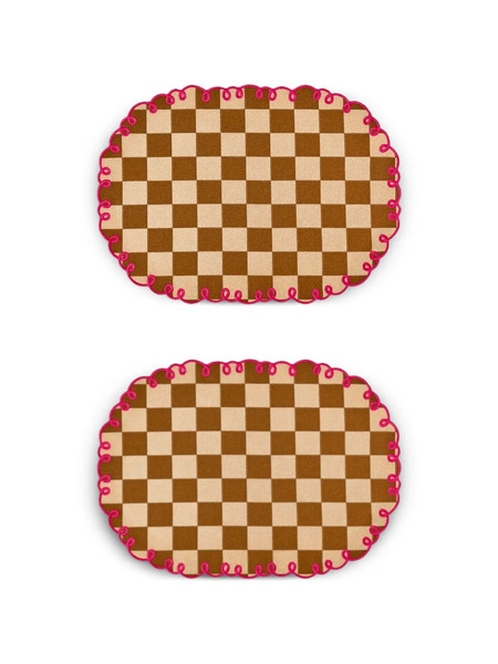  Bitossi Home Checkerboard Scalloped Placemats (set Of Two) - Brown 