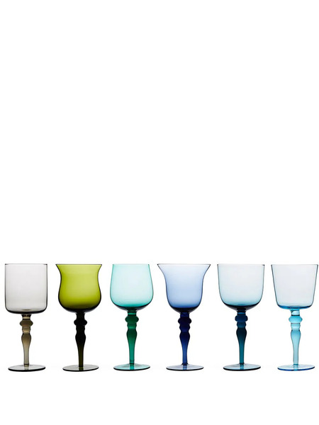  Bitossi Home Sculpted Stem Wine Glasses (set Of Six) - Green 