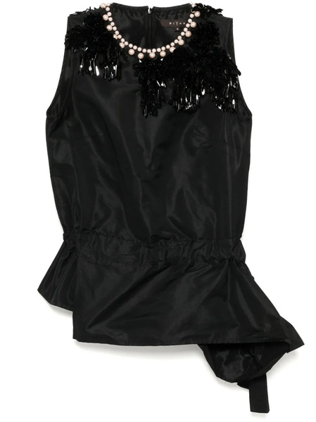  Biyan Embellished Neckline Taffeta Top - Black 