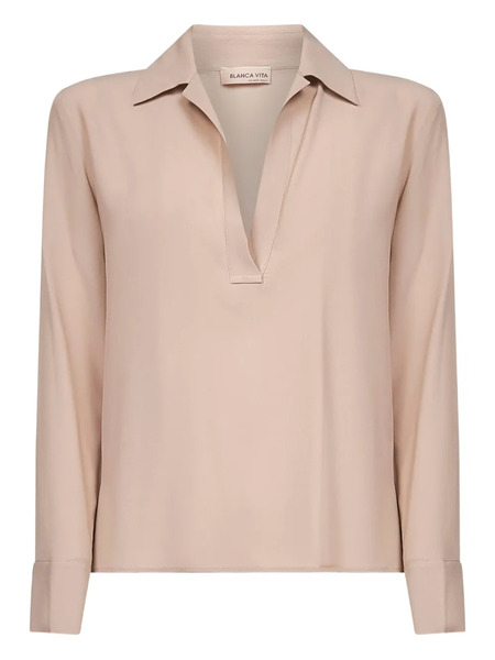  Blanca Vita V-neck Buttoned-cuff Top - Neutrals 