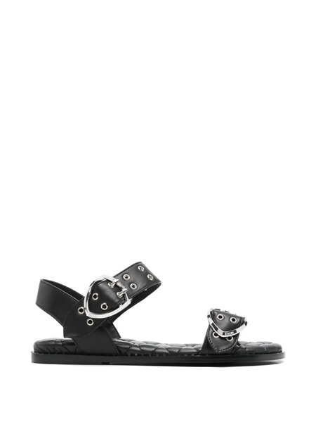  Blauer Buckle Eyelet Leather Sandals - Black 
