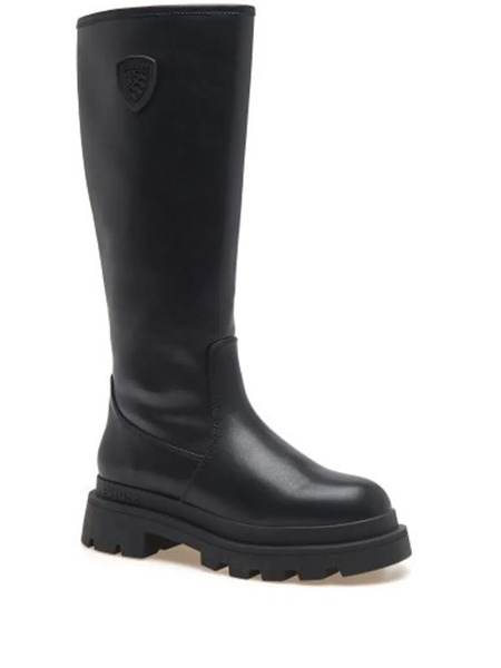  Blauer Leather Platform Knee-high Boots - Black 