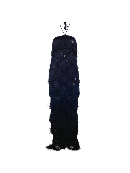  Bless Laguna Fringed Halterneck Maxi Dress - Blue 