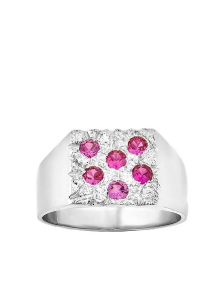  Bleue Burnham The Mini Rose Garden Ruby Signet Ring - Silver 
