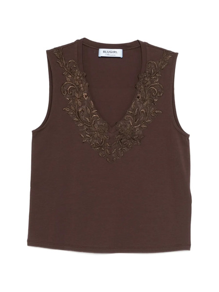  Blugirl Embellished V-neck Top - Brown 