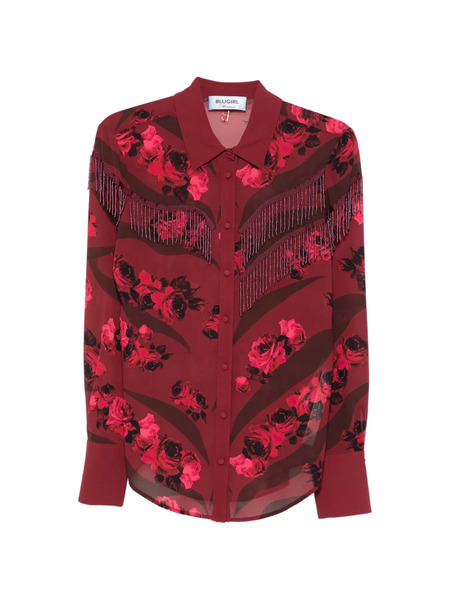  Blugirl Floral-print Fringe Shirt - Red 