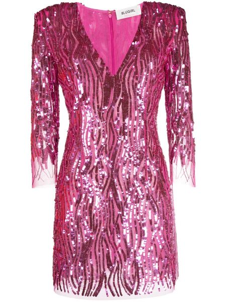  Blugirl Sequinned V-neck Mini Dress - Pink 