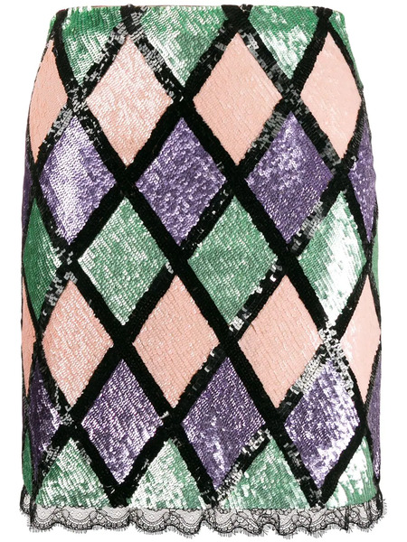  Blumarine Argyle Pattern Sequin Skirt - Black 