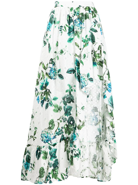  Blumarine Asymmetric Ruffled Floral Print Skirt - White 