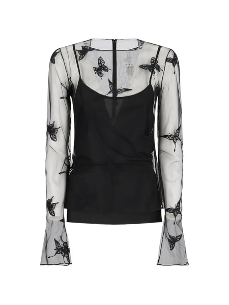  Blumarine Butterfly Net Blouse - Black 