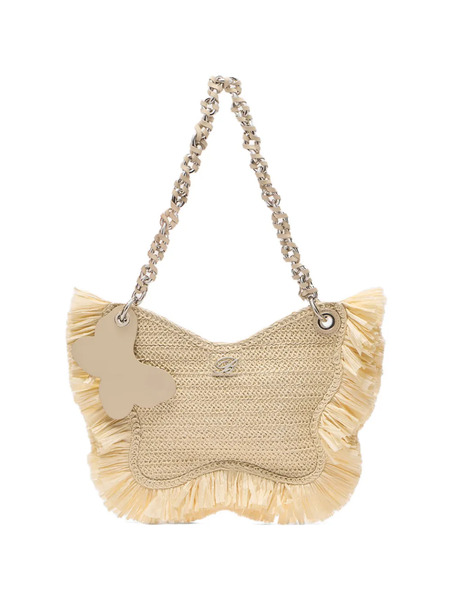 Blumarine Butterfly Raffia Shoulder Bag - Neutrals 