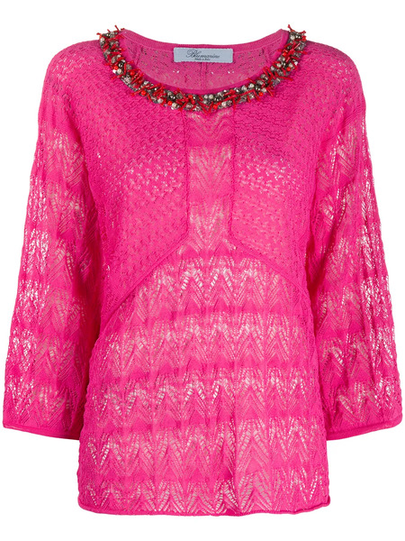  Blumarine Embellished Decorative Knit Blouse - Pink 