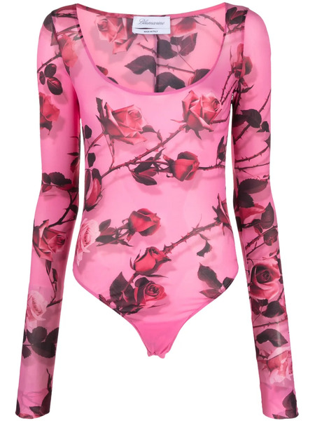  Blumarine Floral-print Long-sleeve Bodysuit - Pink 