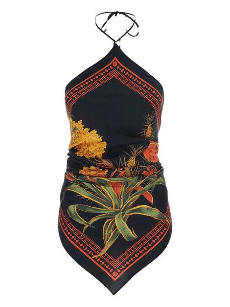  Blumarine Floral Scarf Top - Black 